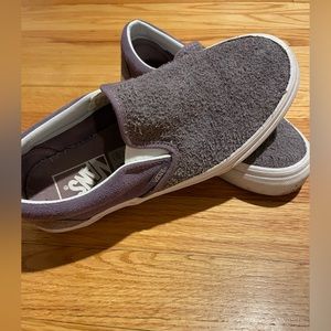 Purple fluffy slip on vans